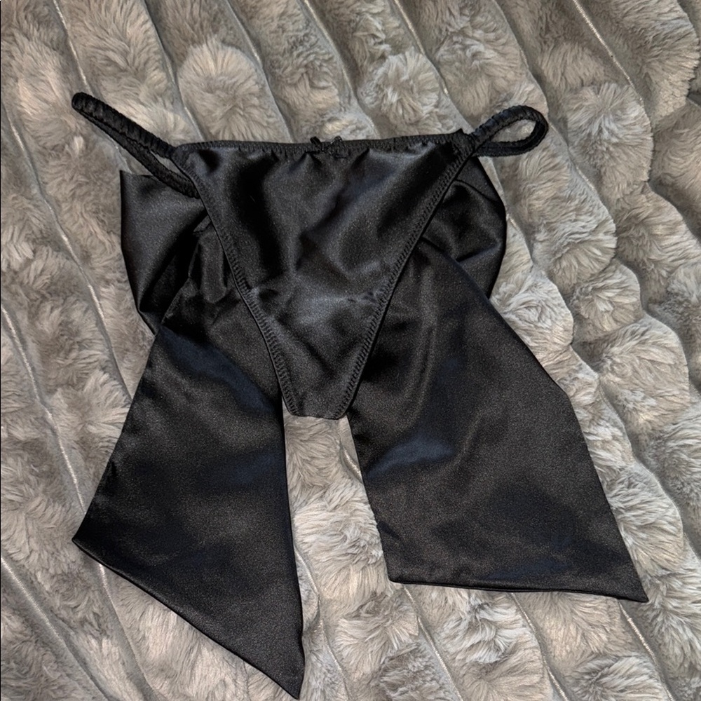 Victoria's Secret Black Satin Thong W/ Bow Back